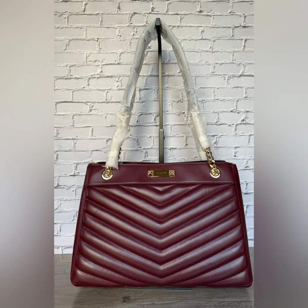 NWT MICHAEL KORS Whitney Medium Quilted Tote Bag Burgundy